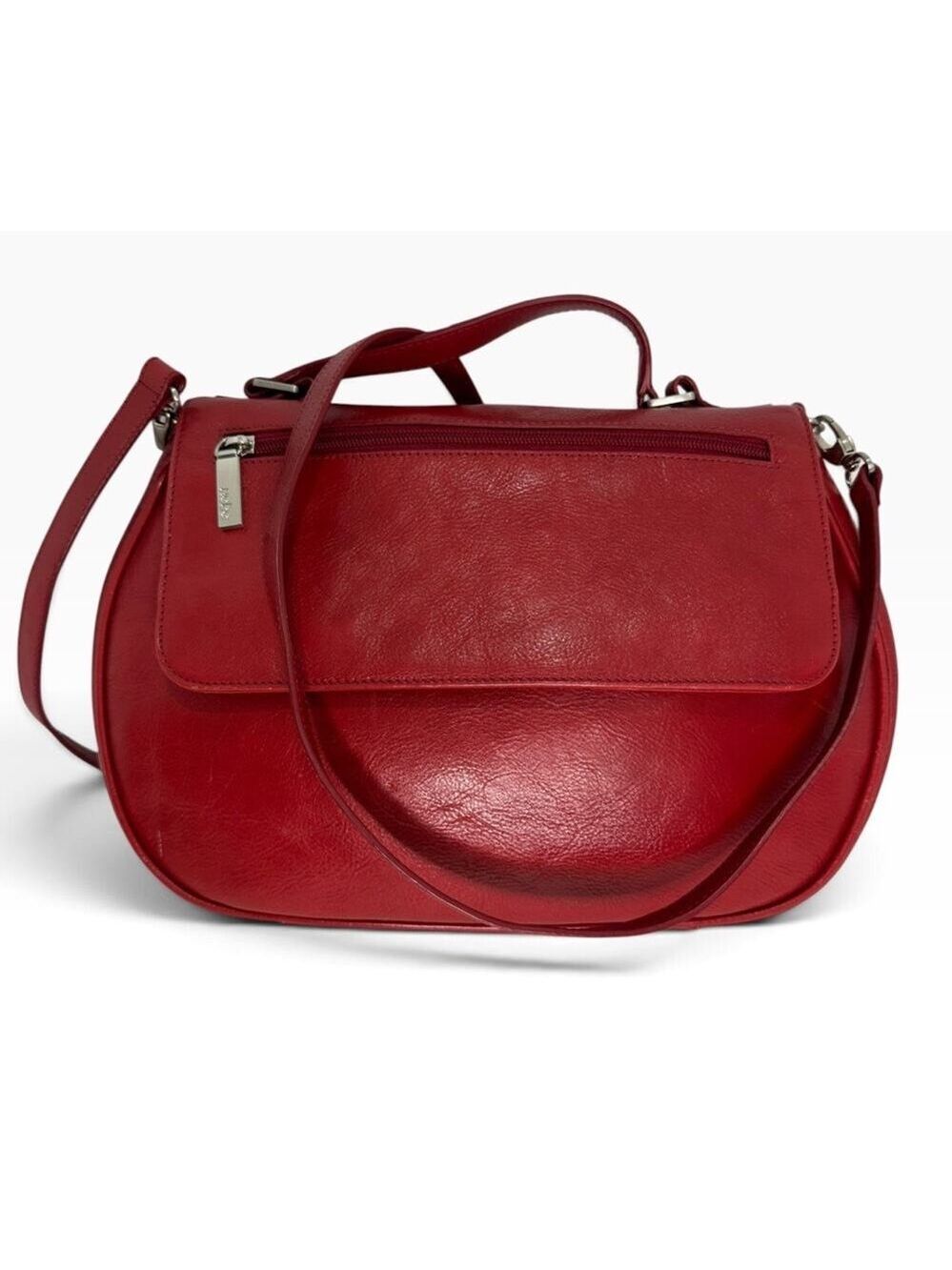 Vintage HOBO International Red Leather Structured Flap Convertible Crossbody Bag